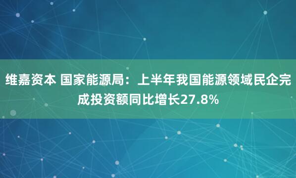 维嘉资本 国家能源局：上半年我国能源领域民企完成投资额同比增长27.8%