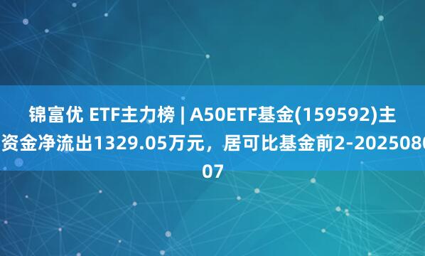 锦富优 ETF主力榜 | A50ETF基金(159592)主力资金净流出1329.05万元，居可比基金前2-20250807